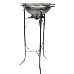 CHURRASQUEIRA GENGISKAN REDONDA COM GRELHA RETA E SUPORTE