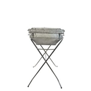 CHURRASQUEIRA RETANGULAR COM GRELHA RETA E SUPORTE